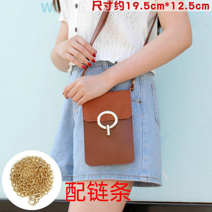 通用复古触屏手机包女斜挎软皮迷你小包竖款挂脖装放零钱包手机袋