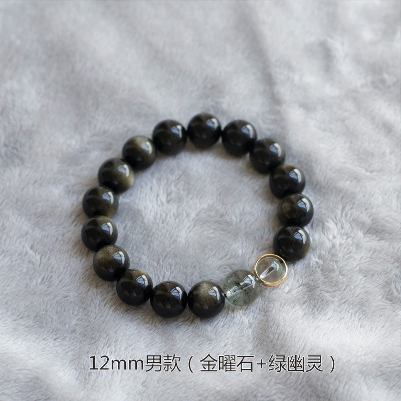 牛妞妞天然金曜石手链男女黑曜石手串水晶情侣招财转运牛年本命年