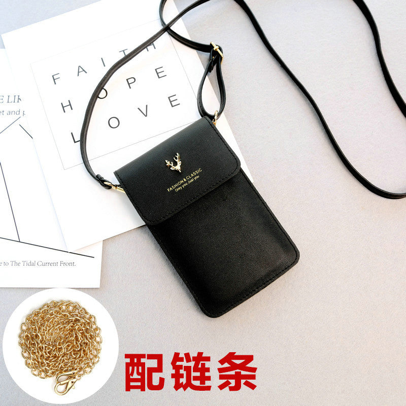 通用复古触屏手机包女斜挎软皮迷你小包竖款挂脖装放零钱包手机袋