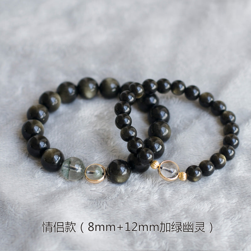 牛妞妞天然金曜石手链男女黑曜石手串水晶情侣招财转运牛年本命年