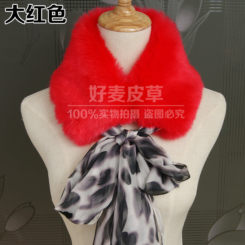 秋冬新款毛毛披肩仿皮草狐狸毛獭兔毛女士围脖围巾大衣假领子丝巾